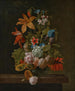 Tulpen, Rosen, Iris und verschiedene Blumen in einer Glasvase auf einer Steinkante - Simon Verelst — Ansicht des Kunstwerks