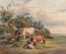 Landschafts-Gemälde mit Vieh in der Nähe eines Baumes - Simon van den Berg — Ansicht des Kunstwerks
