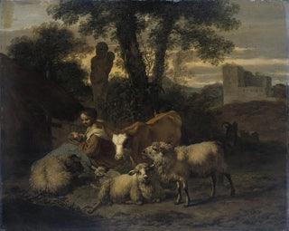 Italienisches Landschaftsgemälde mit Schäferin und Herden - Simon van der Does — Ansicht des Kunstwerks
