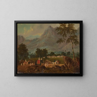 Die Straße von Kalkutta nach Patna mit einem Elefanten und einem Kamel - Sir Charles D'Oyly — gerahmtes Bild an der Wand
