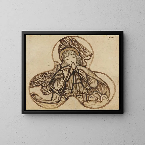 Engel spielend Flöte - Sir Edward Coley Burne-Jones — gerahmtes Bild an der Wand