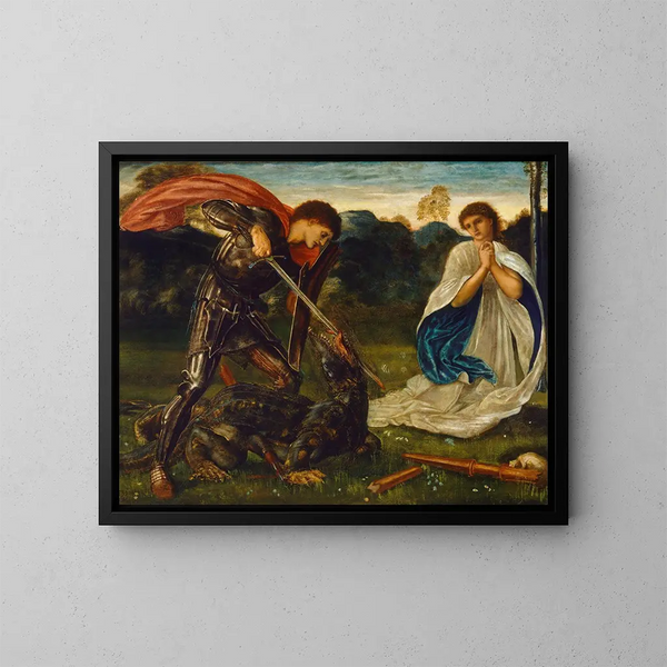 La lutte de saint Georges contre le dragon VI - Sir Edward Coley Burne-Jones — gerahmtes Bild an der Wand