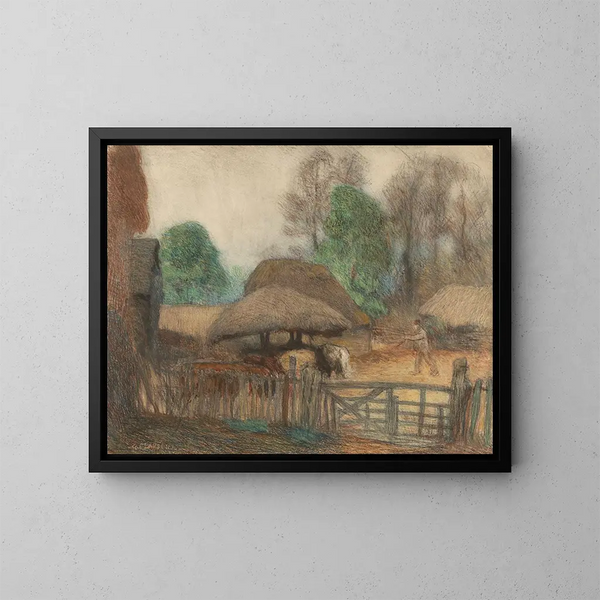 Der Abend auf dem Bauernhof - Sir George Clausen — gerahmtes Bild an der Wand