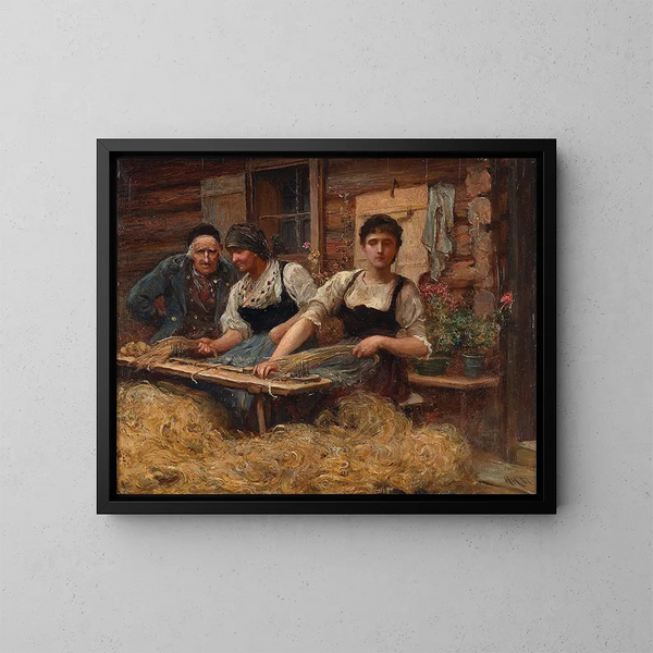 Cardage de la laine - Sir Hubert von Herkomer — gerahmtes Bild an der Wand