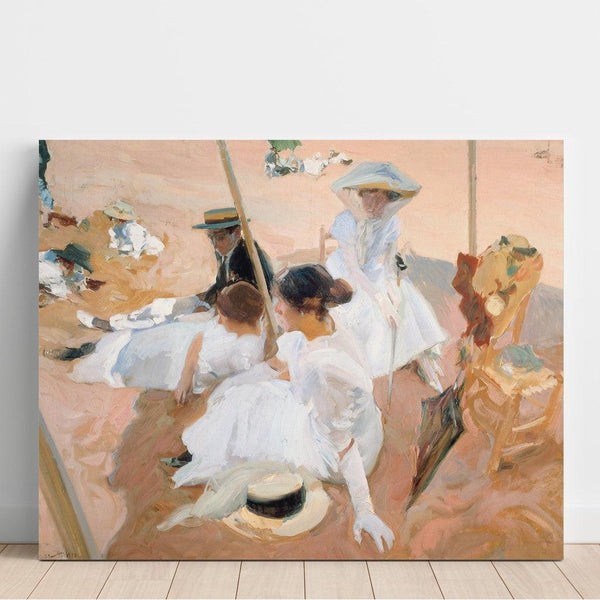 Reproduktion des Gemäldes Unter dem Vordach, am Strand von Zarauz - Joaquín Sorolla