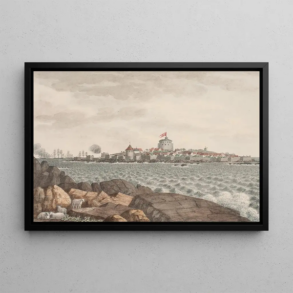 Christliche Gemälde gesehen von Grsholmen - Søren L. Lange — gerahmtes Bild an der Wand