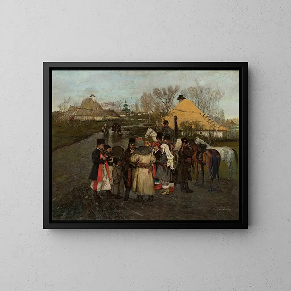 Diskutieren auf einer ländlichen Straße - Stanisław Masłowski — gerahmtes Bild an der Wand