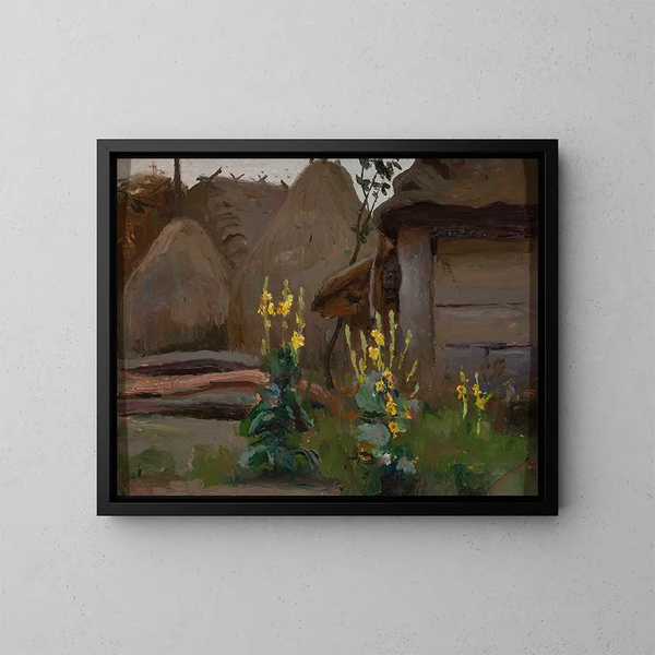 Studien der Landschaft: Mufliers vor einem Cottage - Stanisław Straszkiewicz — gerahmtes Bild an der Wand