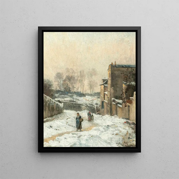 Personnages dans la neige La Rue Cortot Montmartre - Stanislas Lépine — gerahmtes Bild an der Wand