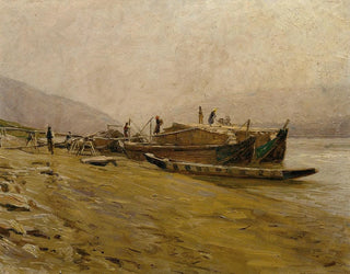 Bateaux de remorquage sur le Danube près de Spitz - Stefan Simony — Ansicht des Kunstwerks