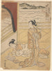 Zwei Höflinge auf einer Terrasse, einer liest, der andere raucht - Suzuki Harunobu — Ansicht des Kunstwerks