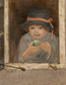 Mädchen mit einem Apfel am Fenster - Tadeusz Makowski — Ansicht des Kunstwerks