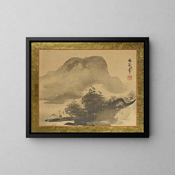 Berge und Holz in Silhouette - Tani Bunchō — gerahmtes Bild an der Wand