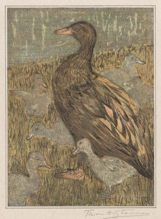 Theo van Hoytema - Eend met kuikens bij waterkant.webp