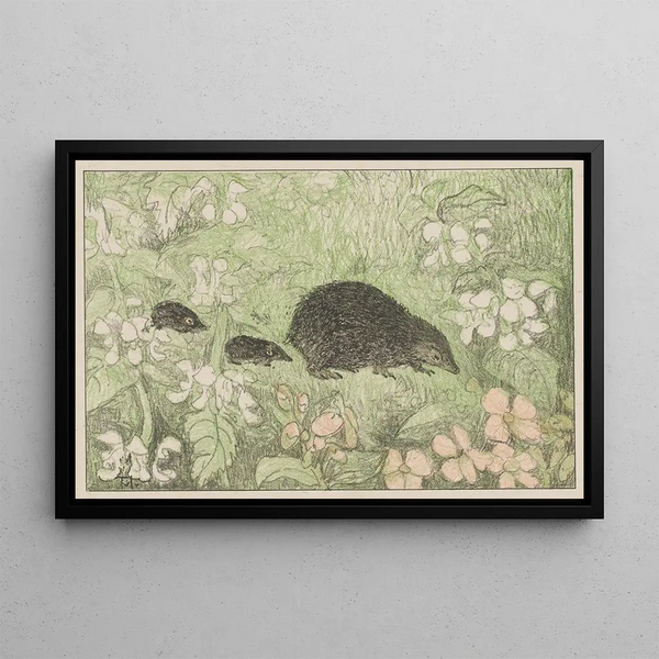 Igel mit kleinen - Theo van Hoytema — gerahmtes Bild an der Wand