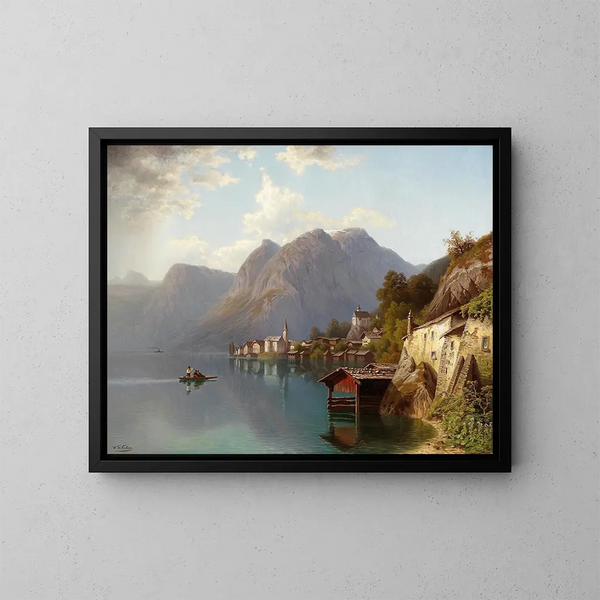Ansicht von Hallstatt - Theodor Nocken — gerahmtes Bild an der Wand