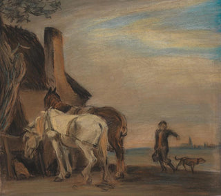 Theodor Philipsen - Karl der bringer vand til to heste kopi efter Paulus Potters maleri p Louvre.webp