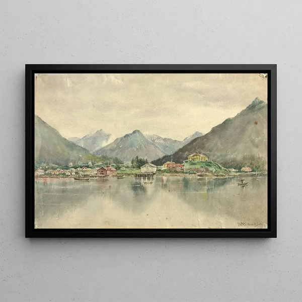 Sitka-Gemälde von den Inseln mit der russischen Burg 1888 - Theodore J. Richardson — gerahmtes Bild an der Wand