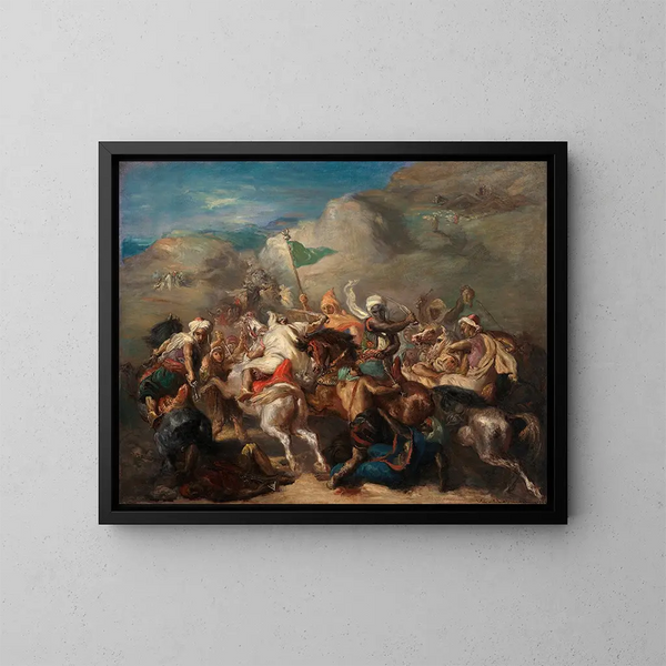 Schlacht von arabischen Reitern um eine Fahne - Théodore Chassériau — gerahmtes Bild an der Wand