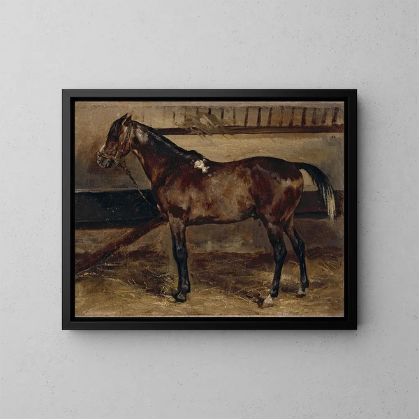 Brauner Pferd in der Stallung - Théodore Géricault — gerahmtes Bild an der Wand
