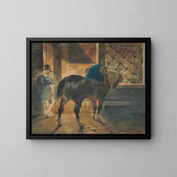 Zugpferd in der Stallung - Théodore Géricault — gerahmtes Bild an der Wand