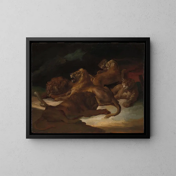 Löwen in einer bergigen Landschaft - Théodore Géricault — gerahmtes Bild an der Wand