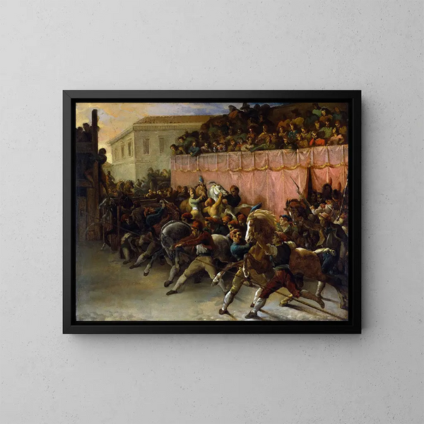 Läufer ohne Reiter in Rom - Théodore Géricault — gerahmtes Bild an der Wand