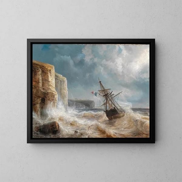 stürmischer Meere in der Nähe einer Kreideküste - Théodore Gudin — gerahmtes Bild an der Wand