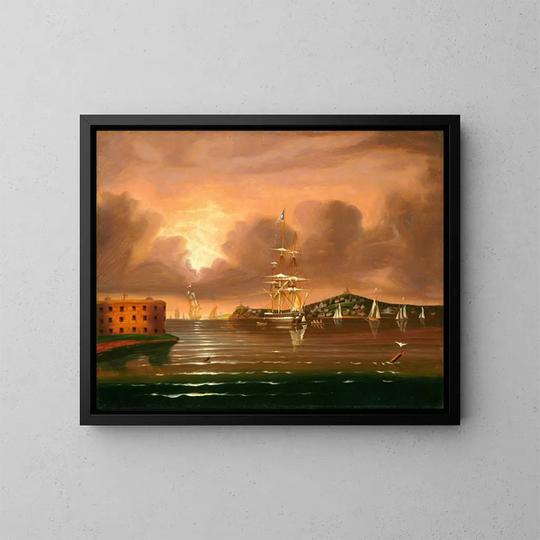Ciel menaçant, baie de New York - Thomas Chambers — gerahmtes Bild an der Wand