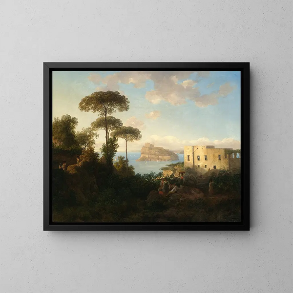 Landschaft mit Figuren und Architektur, Blick auf Ischia, Italien - Thomas Ender — gerahmtes Bild an der Wand