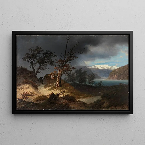 Landschaft bei Gewitter mit einem Reiter - Thomas Fearnley — gerahmtes Bild an der Wand