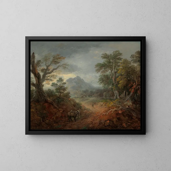 Ein bewaldetes Landschaft mit Eseln und Figuren auf einem Weg - Thomas Gainsborough — gerahmtes Bild an der Wand