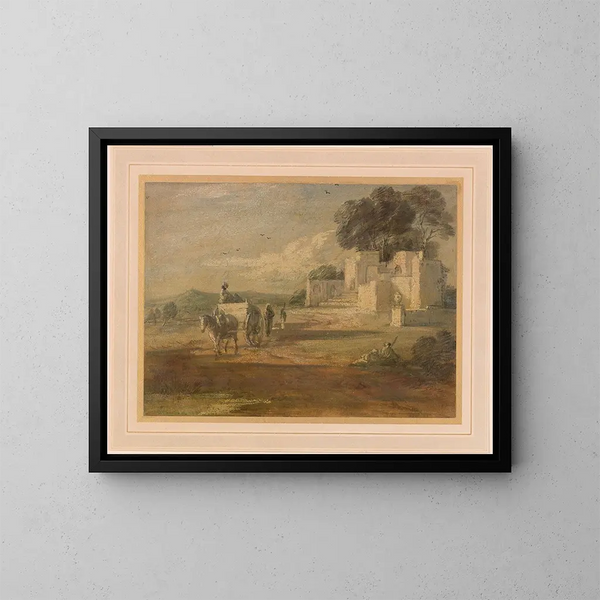 Landschaft mit Pferd und Wagen und Ruine - Thomas Gainsborough — gerahmtes Bild an der Wand