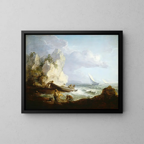 Strand mit Fischern - Thomas Gainsborough — gerahmtes Bild an der Wand