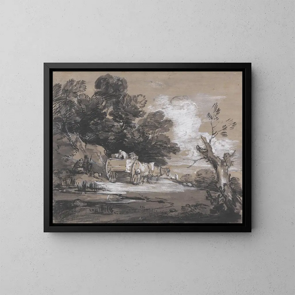 Landschaft mit Karren und Figuren - Thomas Gainsborough — gerahmtes Bild an der Wand