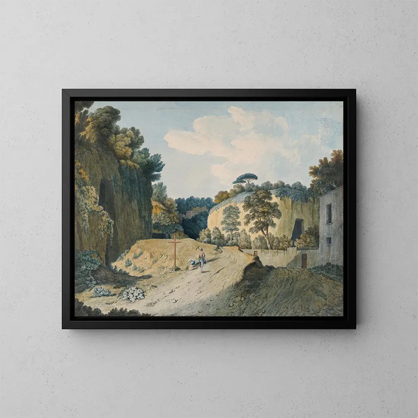 Eine Straße in einer Schlucht bei Neapel - Thomas Jones — gerahmtes Bild an der Wand