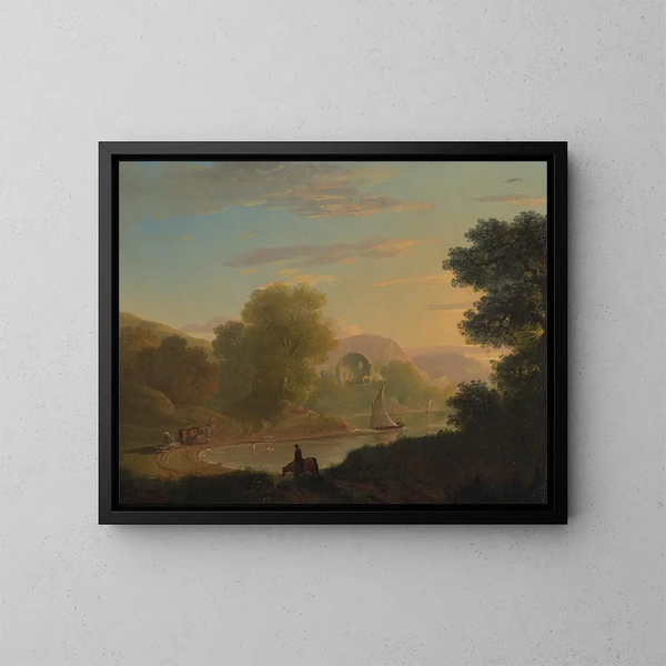 Eine imaginäre Küstenszene mit dem Tempel der Venus in Baïes - Thomas Jones — gerahmtes Bild an der Wand