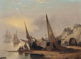 Thomas Luny - Fishermen Sitting By Their Boat LowTide Devon.webp