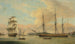 Der Herr in zwei Positionen vor der Werft von Deptford mit Greenwich im Hintergrund - Thomas Luny — Ansicht des Kunstwerks