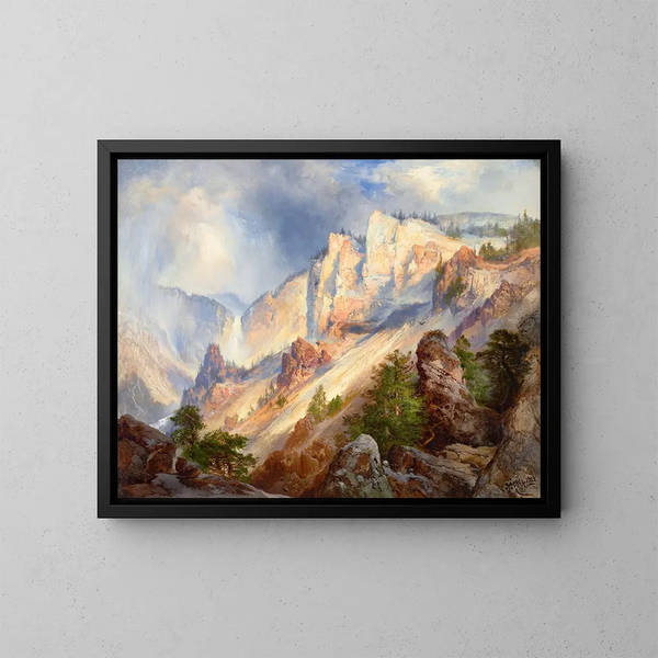 Eine vorübergehende Regenschauer im Yellowstone-Canyon - Thomas Moran — gerahmtes Bild an der Wand