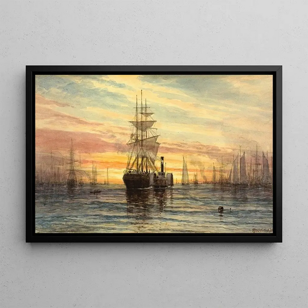 Szene im Hafen - Thomas Moran — gerahmtes Bild an der Wand