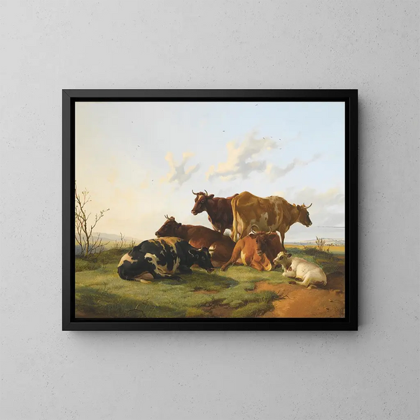 Vieh beim Weiden in den Wiesen von Canterbury - Thomas Sidney Cooper — gerahmtes Bild an der Wand