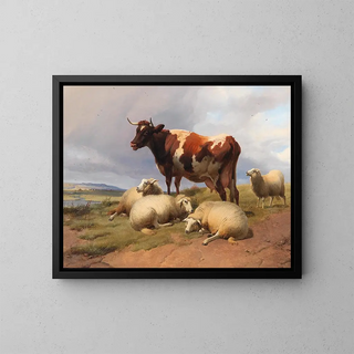 Thomas Sidney Cooper - Cattle and sheep in a meadow in a vast landscape.webp