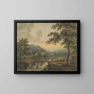 Landschaft mit Brücke und Wasserfall - Thomas Walmsley — gerahmtes Bild an der Wand