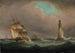 Eine Fregatte, die sich im Wind vor dem Leuchtturm von Eddystone aufrichtet - Thomas Whitcombe — Ansicht des Kunstwerks