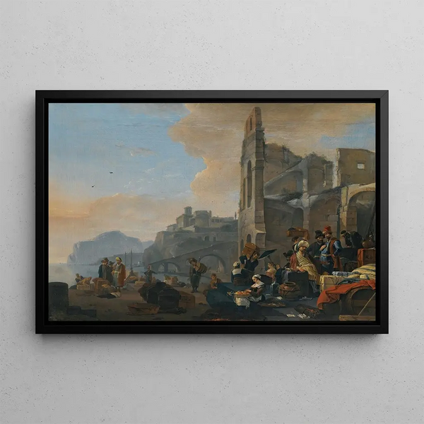 Thomas Wijck - An Italianate Coastal Landscape With Figures In Oriental Dress At Market.webp