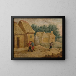 Dörfliche Gebäude mit Bauern - Thomas van Apshoven — gerahmtes Bild an der Wand
