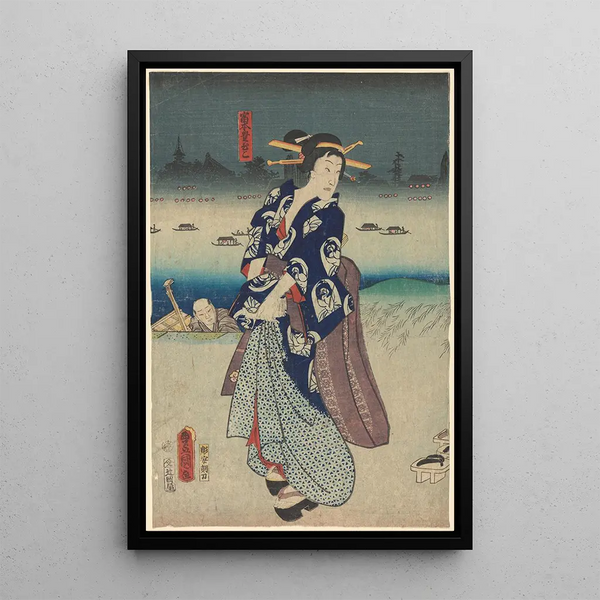 Toyokuni Utagawa - Evening Woman in Blue Kimono on Roof.webp