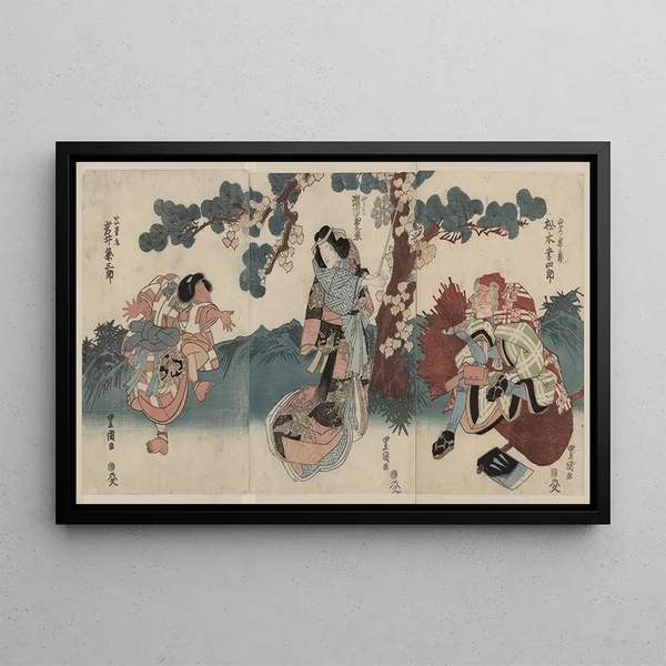 Matsumoto Koshiro, Segawa Kikunojo, Iwai Kumesaburo - Toyokuni Utagawa — gerahmtes Bild an der Wand