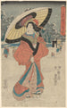 Frau im Schnee mit Regenschirm - Toyokuni Utagawa — Ansicht des Kunstwerks